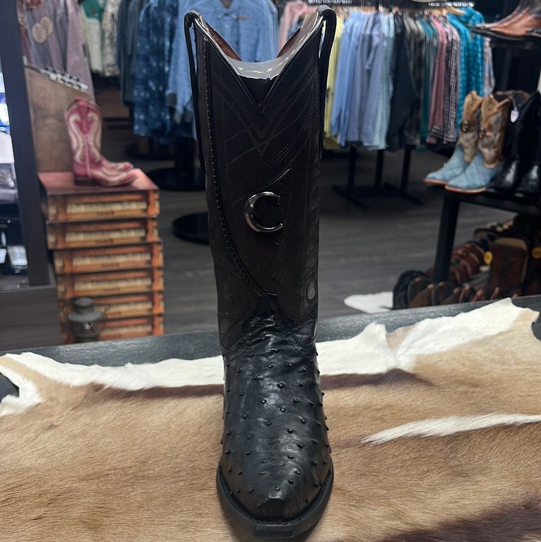 Cuadra Black Ostrich Pointed Toe Boot