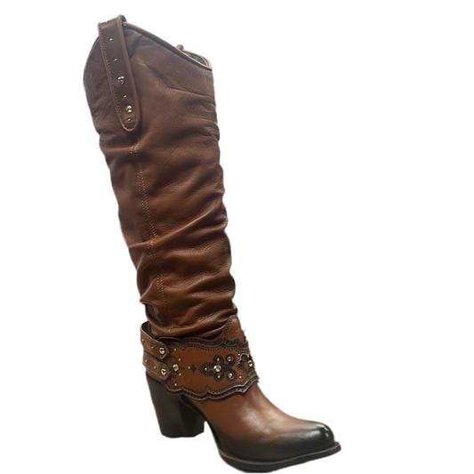 Cuadra Ladies Honey Cowhide Laser & Crystal Boot