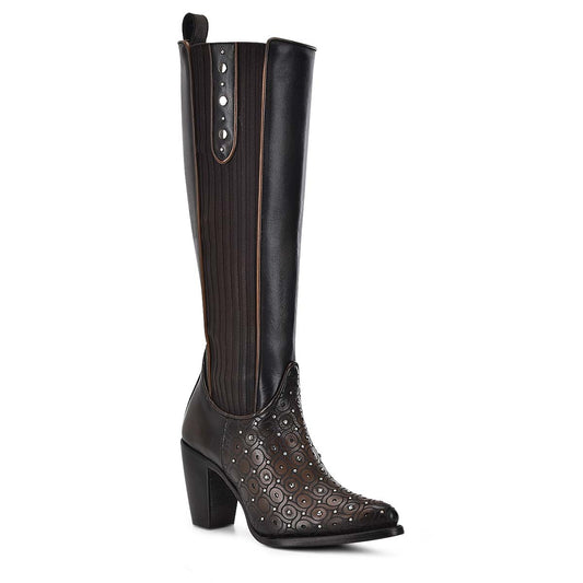 Cuadra Ladies Brown Maple Zipper & Studs Boot