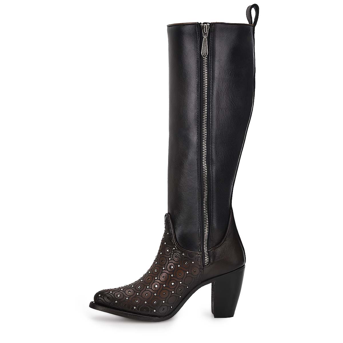 Cuadra Ladies Brown Maple Zipper & Studs Boot