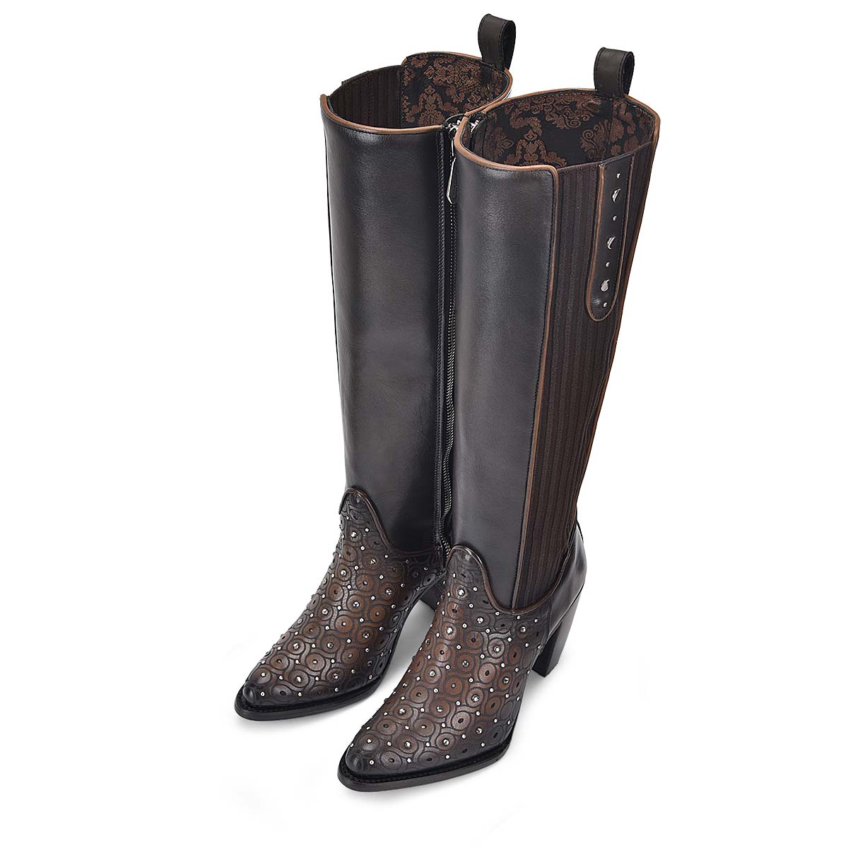 Cuadra Ladies Brown Maple Zipper & Studs Boot