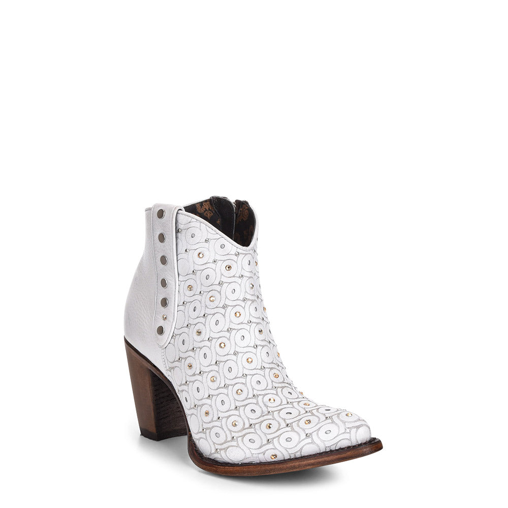 Cuadra White Laser Booties with Authentic Austrian Crystals