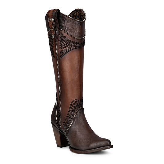 Cuadra Ladies Chocolate Embroidery Round Toe Boot