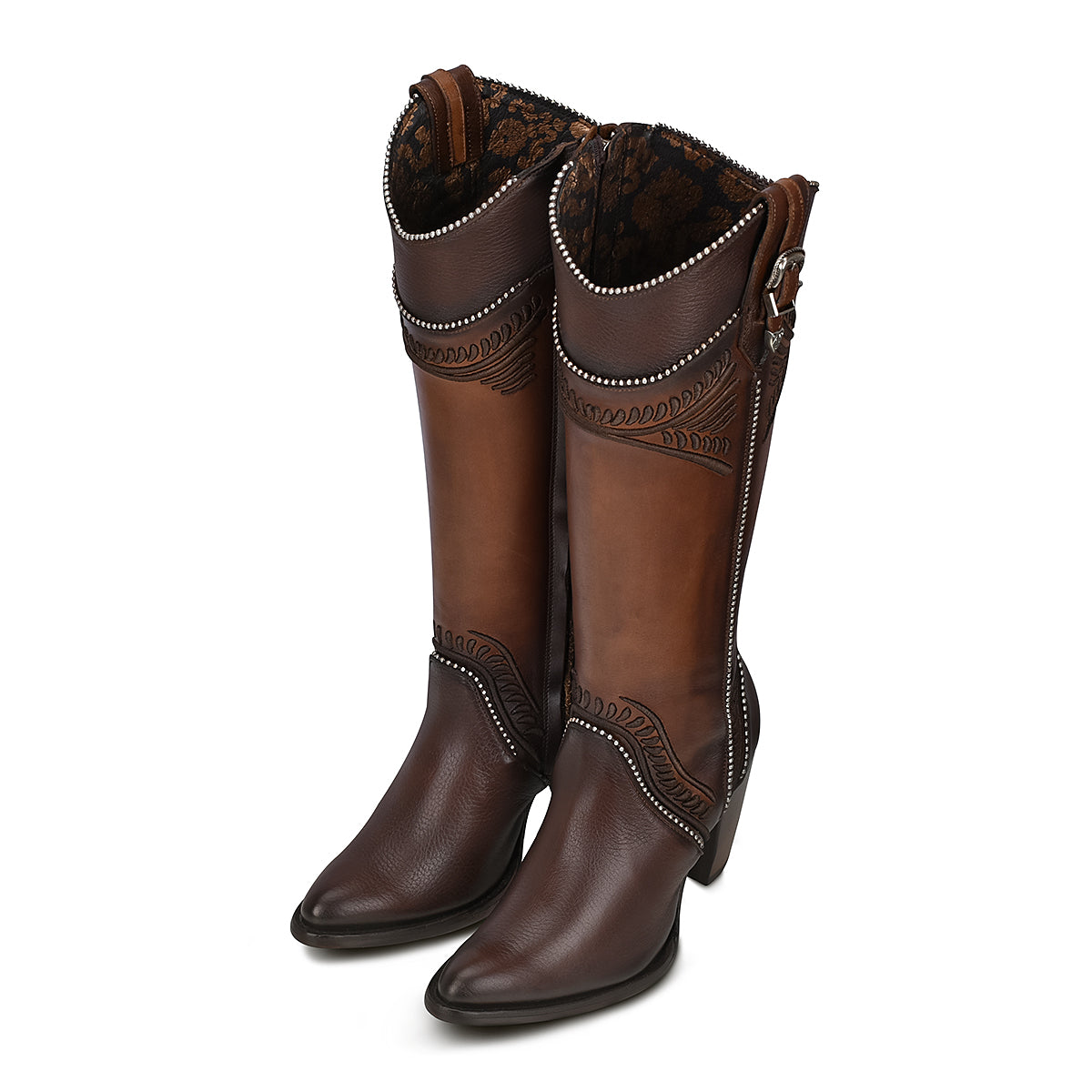 Cuadra Ladies Chocolate Embroidery Round Toe Boot