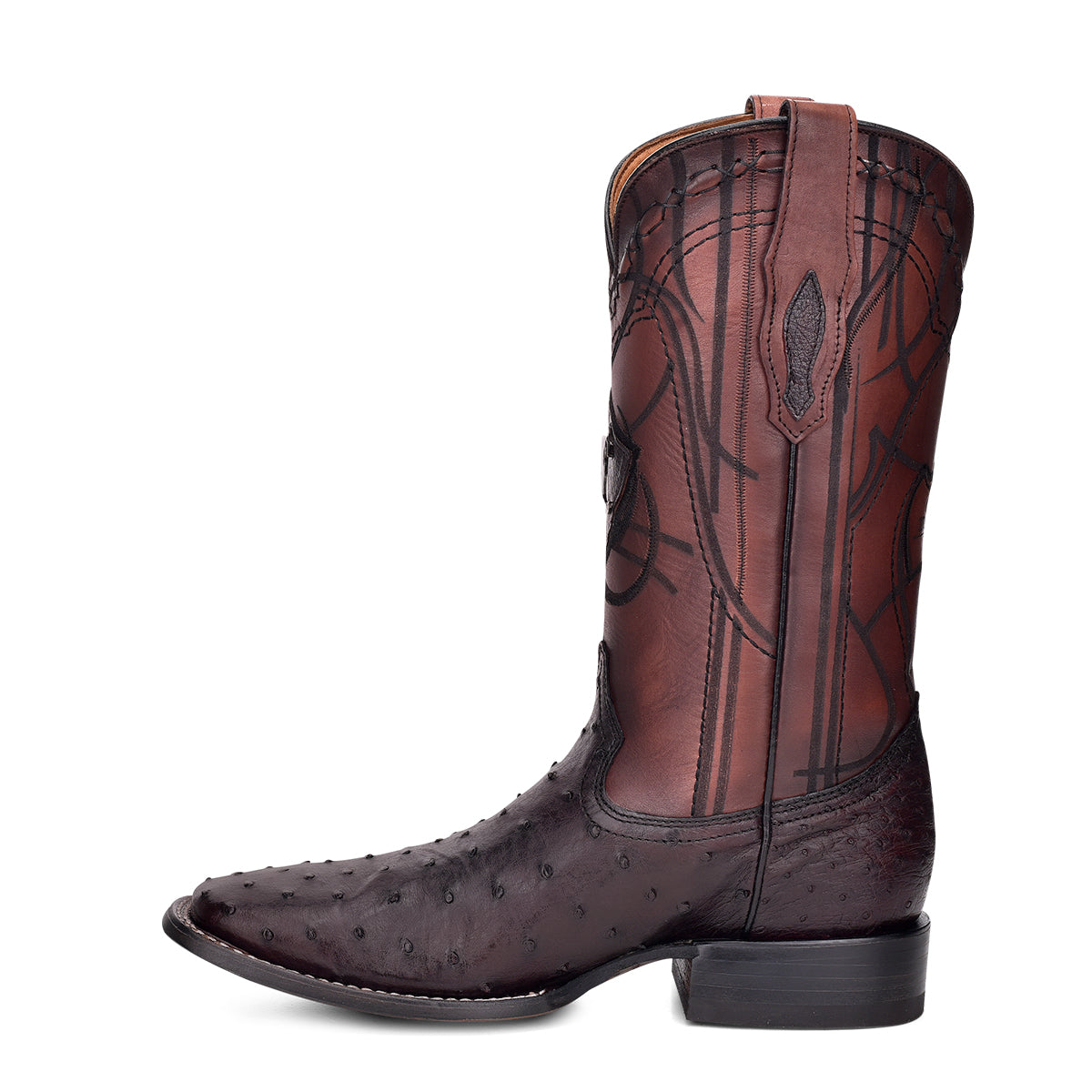 Cuadra Mens Black Cherry Ostrich Exotic Boot