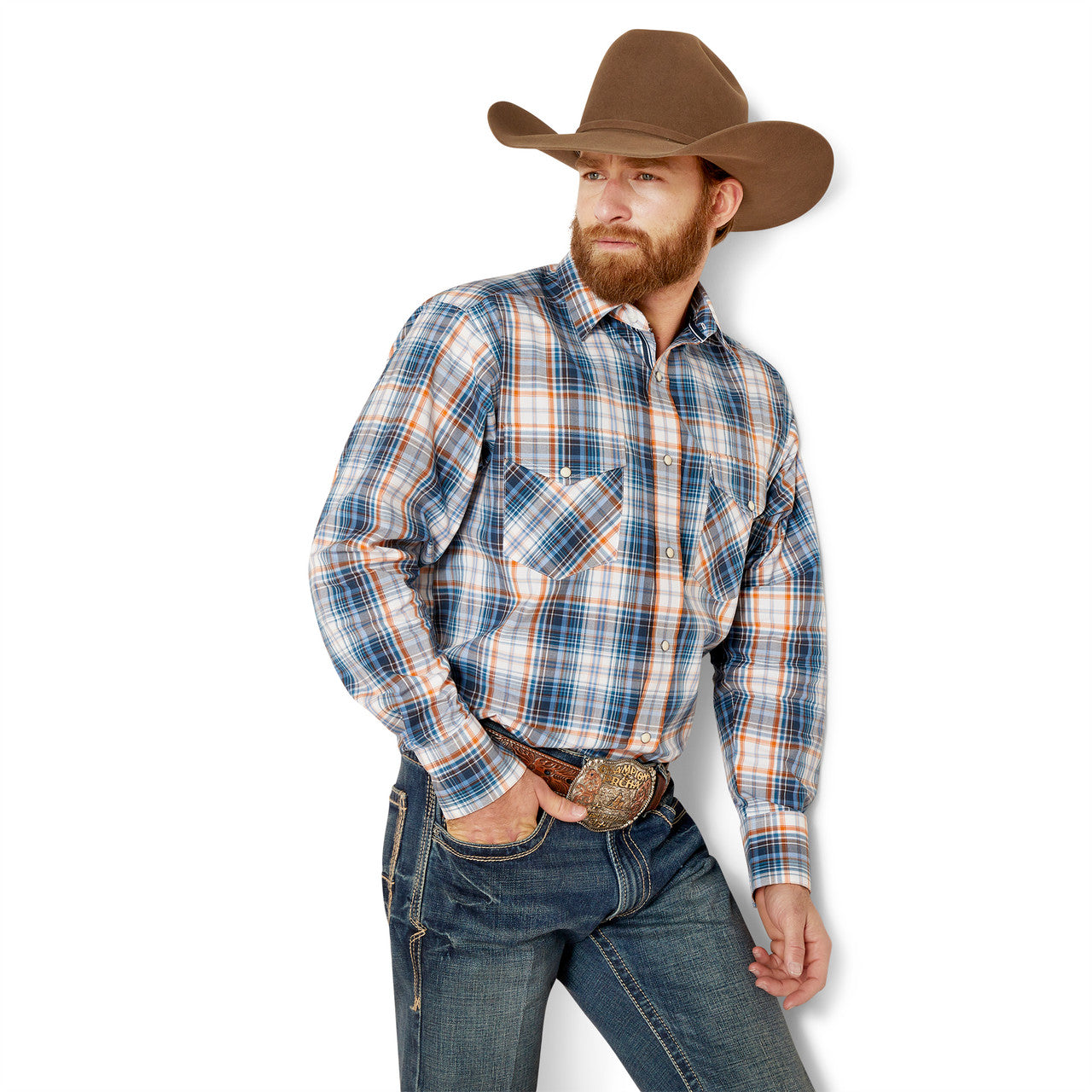 Ariat Blue Orange Plaid Shirt