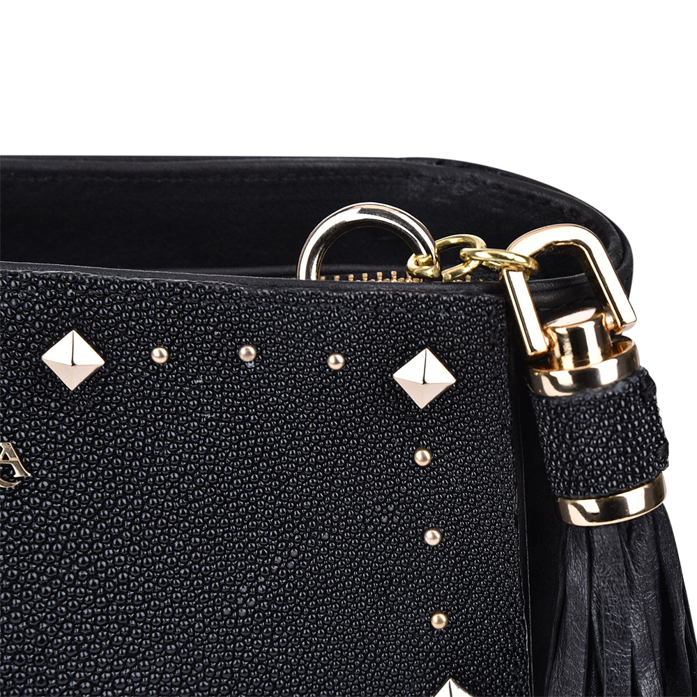 Cuadra Black Stingray Studded Hand Bag