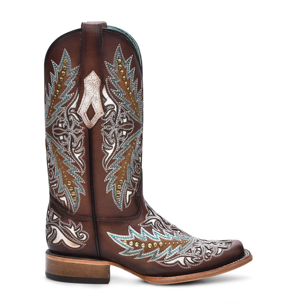 Corral Brown Inlay Boot with Embroidery & Studs