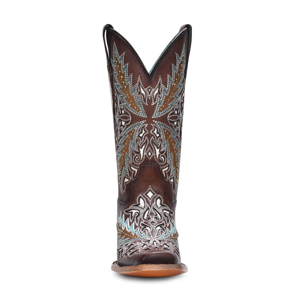 Corral Brown Inlay Boot with Embroidery & Studs