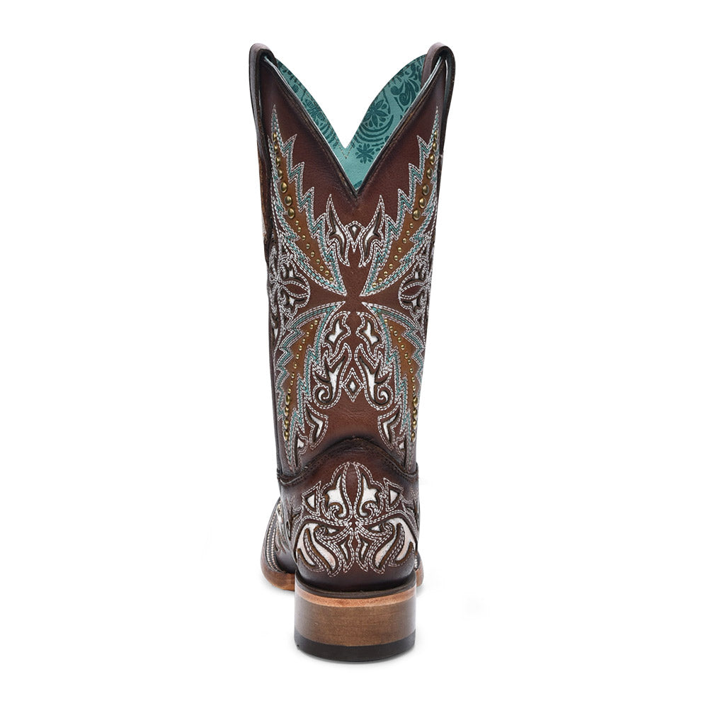 Corral Brown Inlay Boot with Embroidery & Studs