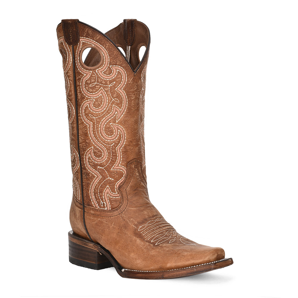 Corral Boot Company Cognac Cutout & Embroidery Squ