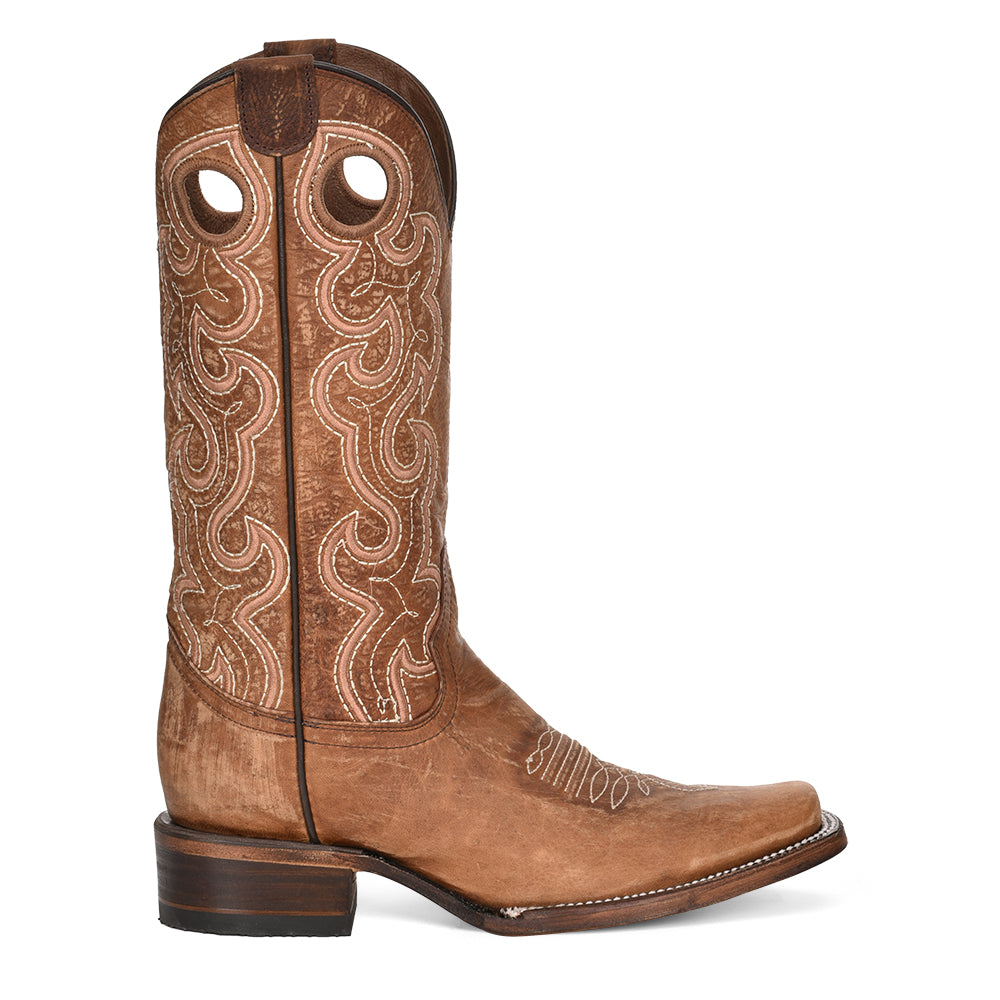 Corral Boot Company Cognac Cutout & Embroidery Squ