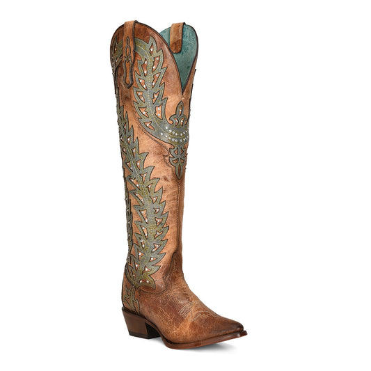 Corral Boot Company Ladies Tan & Turquoise Tall Cowgirl Boot