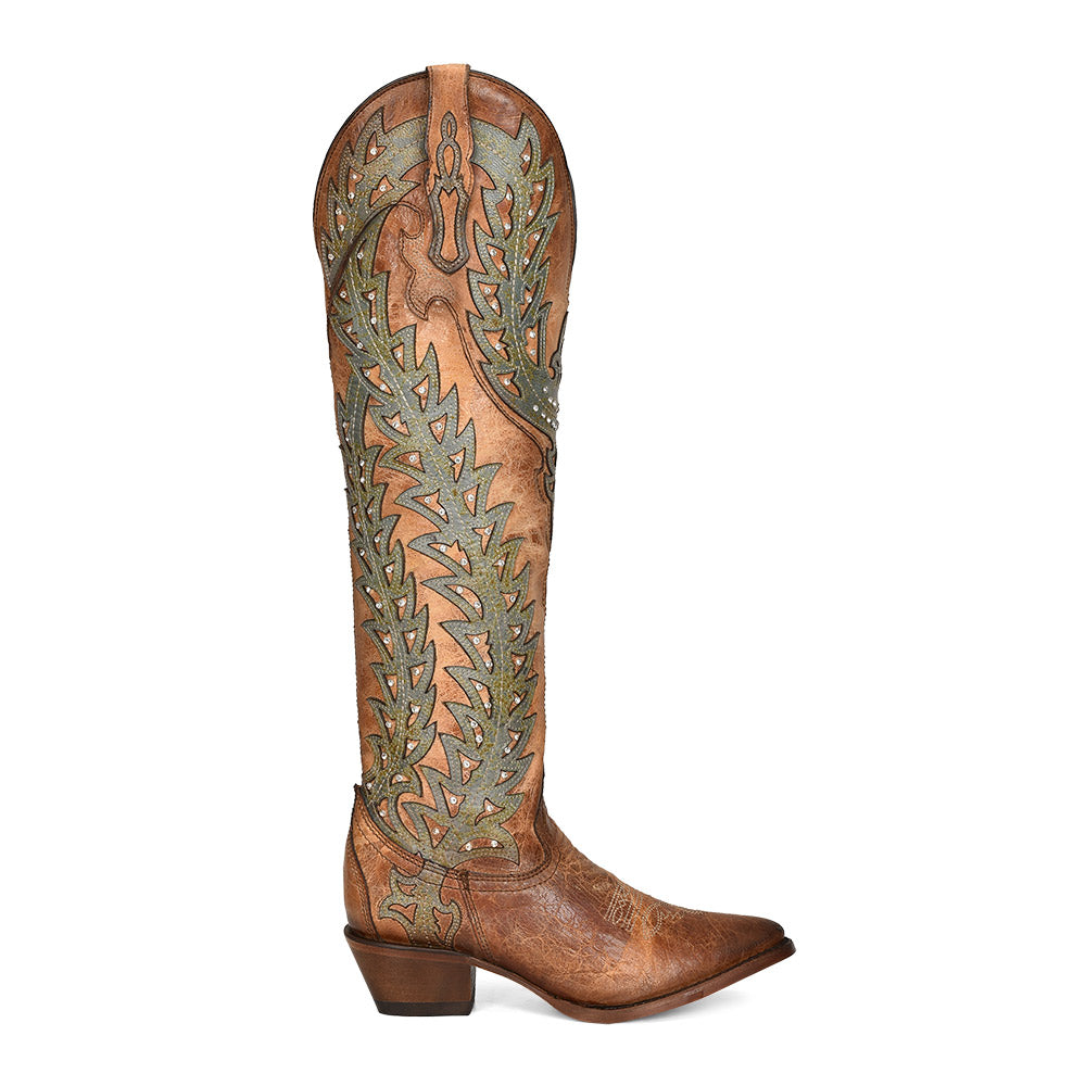 Corral Boot Company Ladies Tan & Turquoise Tall Cowgirl Boot