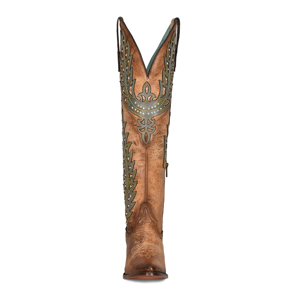 Corral Boot Company Ladies Tan & Turquoise Tall Cowgirl Boot