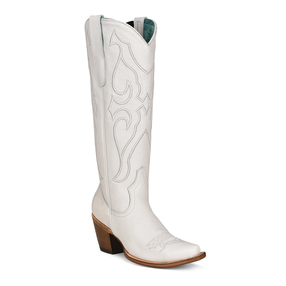 Corral Boot Company Ladies Pure White Embroidery Snip Toe Cowgirl Boot