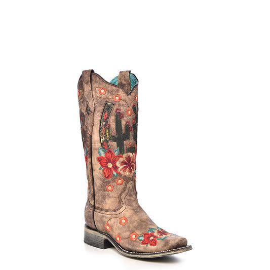 Corral Boot Company Taupe Cactus Overlay & Flowers