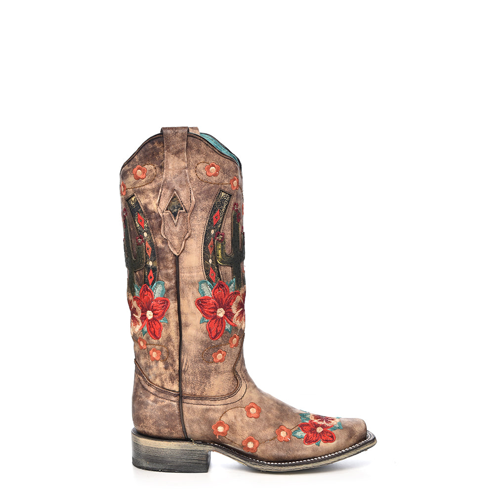 Corral Boot Company Taupe Cactus Overlay & Flowers