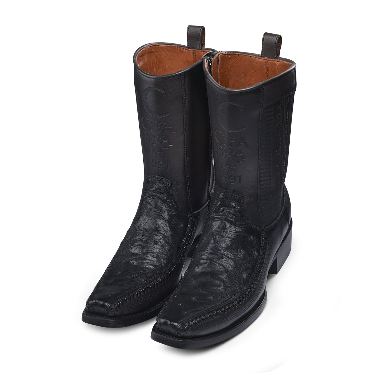 Cuadra Black Ostrich Laser Narrow Square Toe