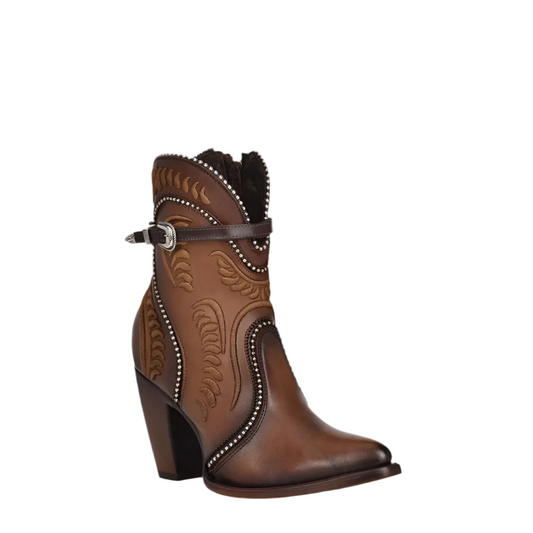 Cuadra Embroidered Honey Leather Western Bootie