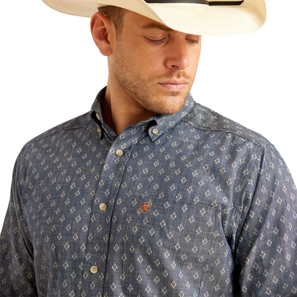 Ariat Mens Dillon Chambray Blue Print Shirt