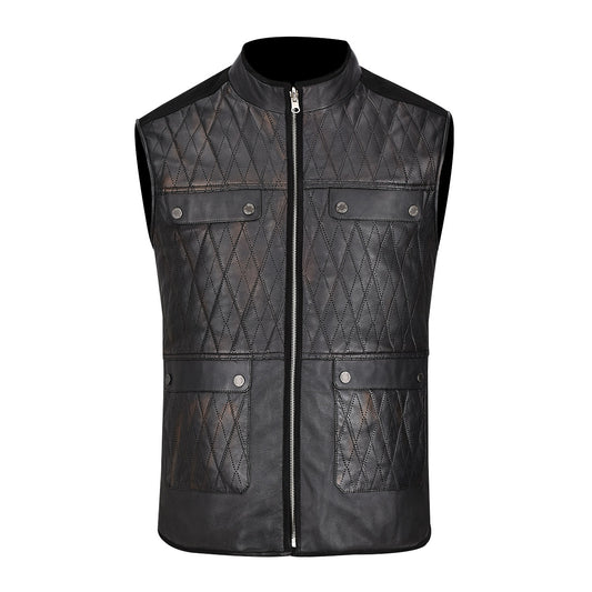 Cuadra Men's Double View Black Leather Vest