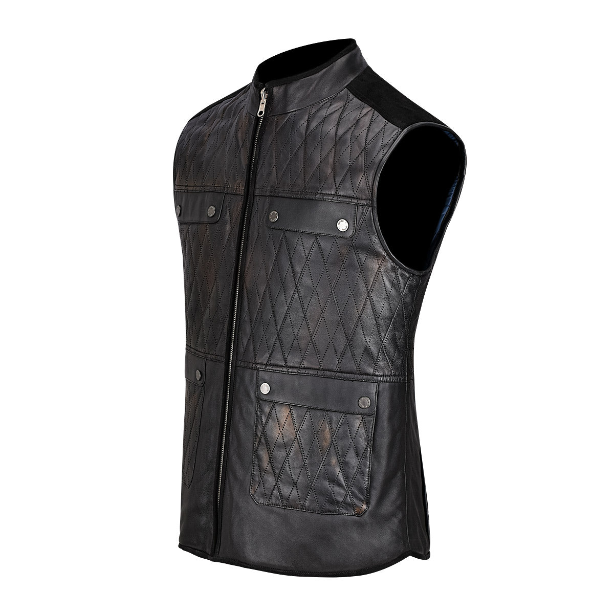 Cuadra Men's Double View Black Leather Vest