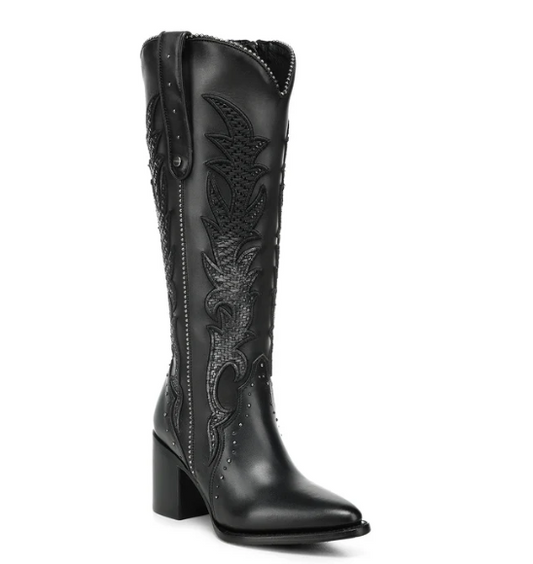 Cuadra Black Embroidered Boot -CC337