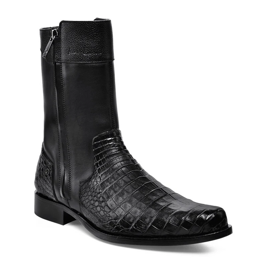 Cuadra Men's Caiman Round Toe Black Zipper Boots FC865