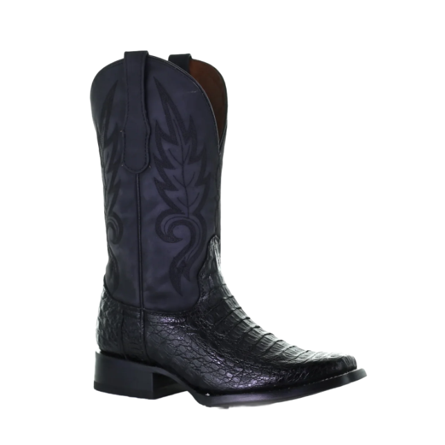 Black Caiman Embroidery Square Toe