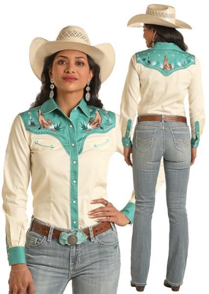 Rock & Roll Ladies Western Turquoise Shirt