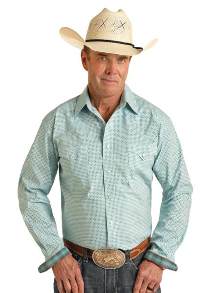 Panhandle Mens Slim Turquoise Snap Shirt