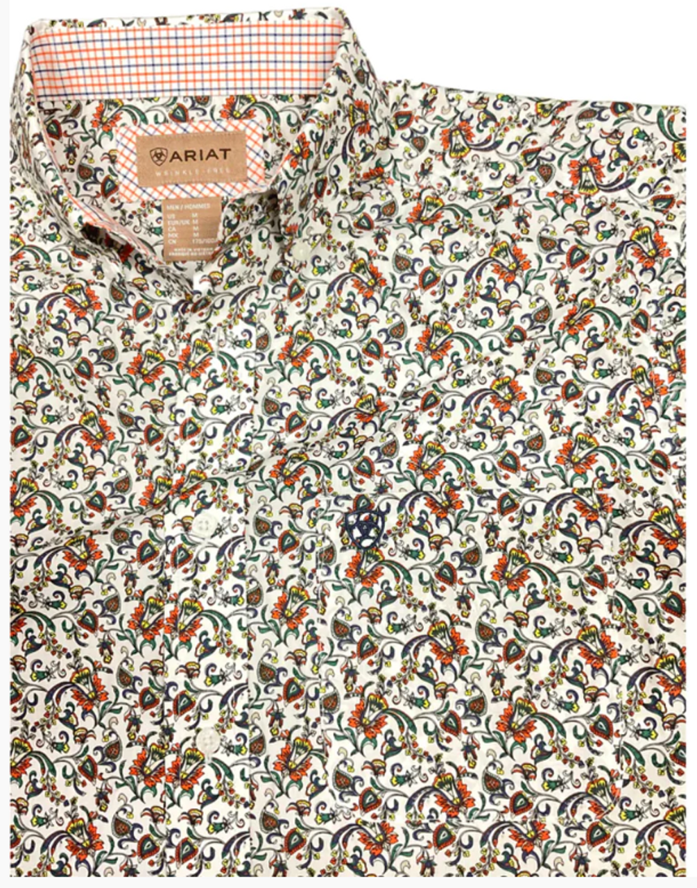 Ariat Men's S/S Wrinkle Free Ford Classic White Paisley Floral Print Button Down