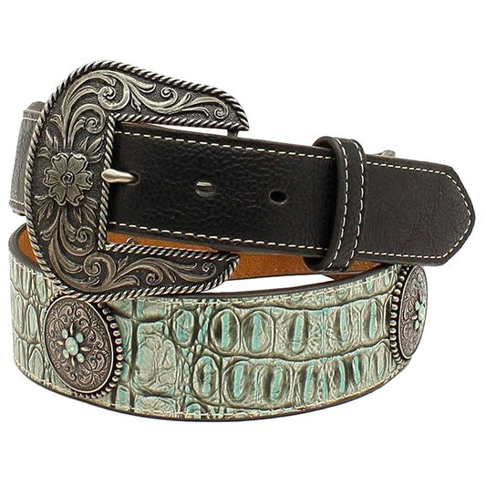 Nocona Turquoise Croc Print and Concho Belt