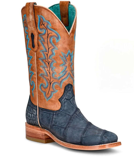 Corral Boot Company Sand & Blue Alligator Square Toe